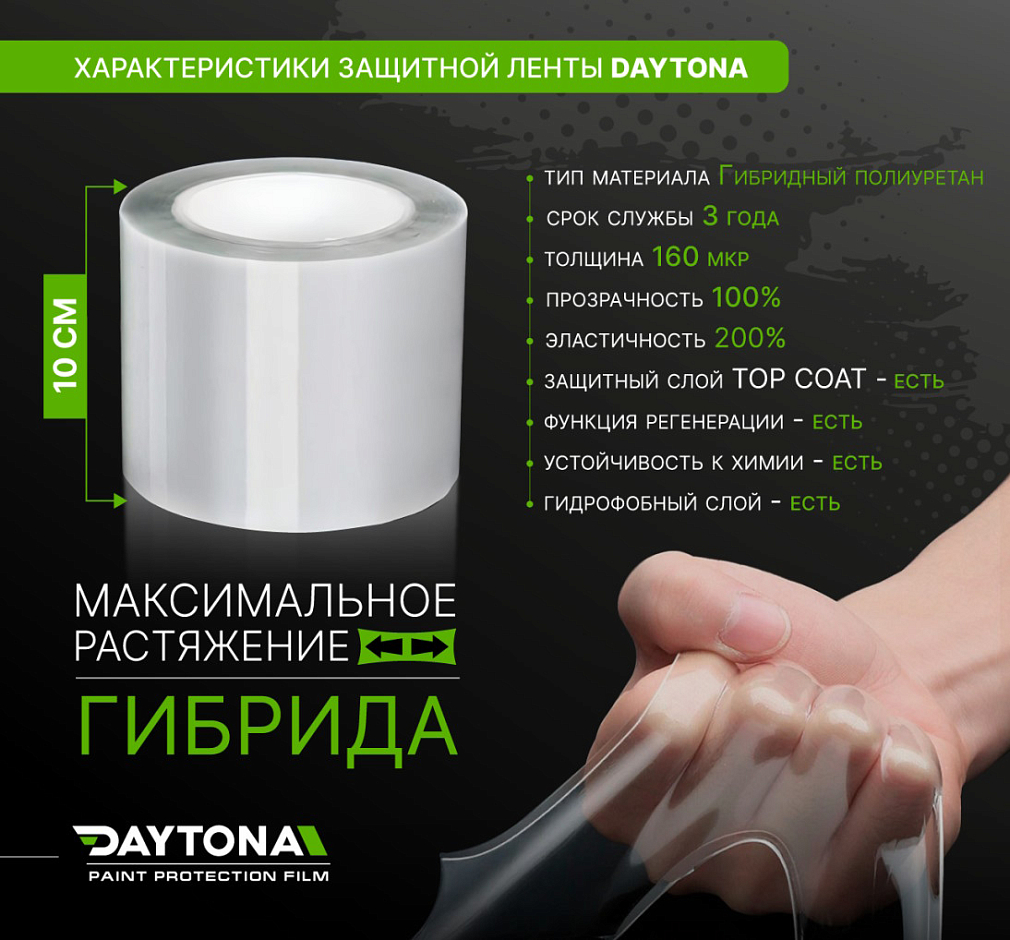 Защитная лента гибридный полиуретан DAYTONA PPF H300 ширина 10см (длина 10 м)